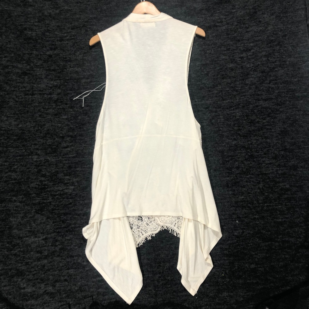 Dept222 Lace Overlay Vest Sleeveless Draped Open Front Cream 1X - Picture 7 of 10